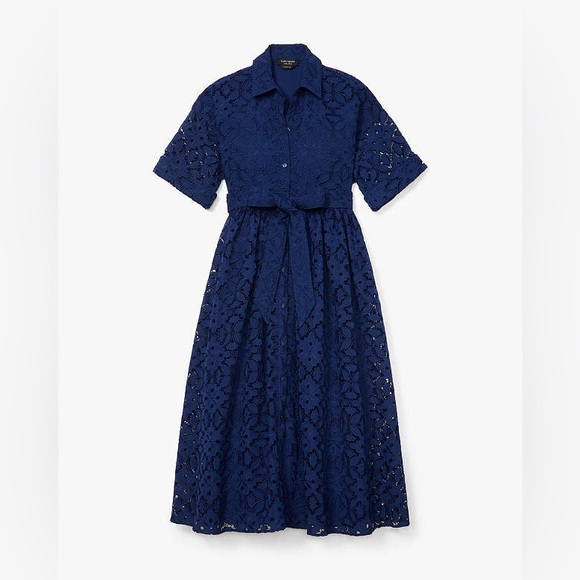 kate spade Dresses & Skirts - Kate Spade Blue Lace Montauk Midi Dress Medium Embroidered Cutwork French Navy